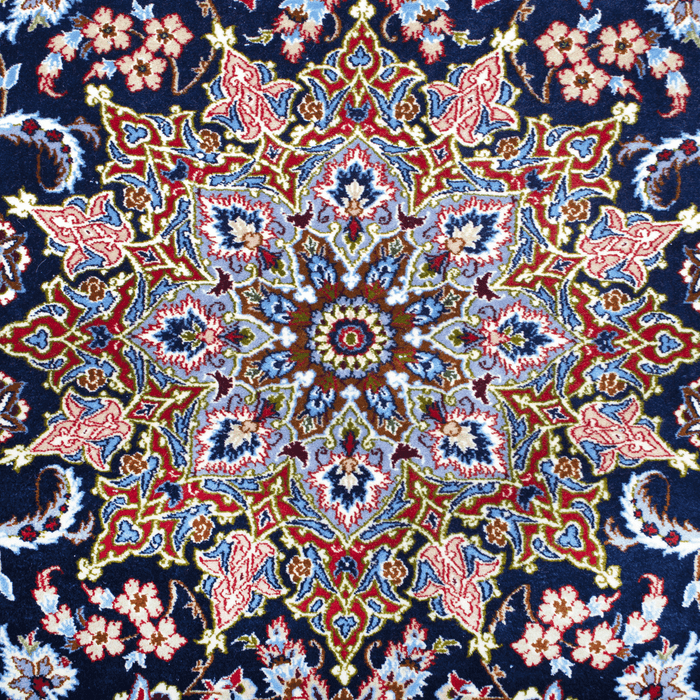 Authentic Persian Isfahan 5'0" X 7'8" Hand-Knotted Blue Wool Rug