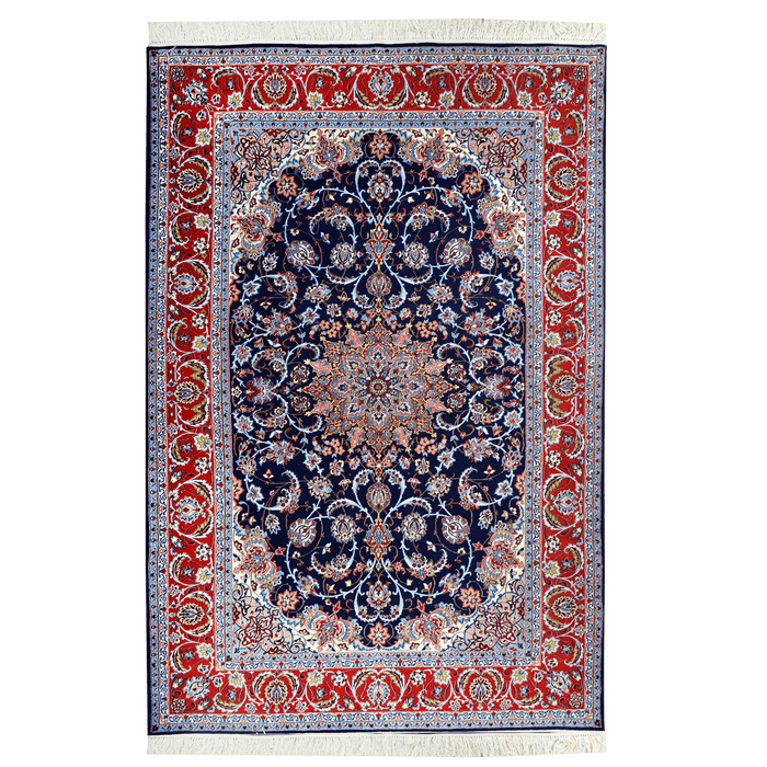 Authentic Persian Isfahan 5'0" X 7'8" Hand-Knotted Blue Wool Rug
