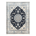 A cream and blue handmade Nain wool area rug, with a floral motif design. 