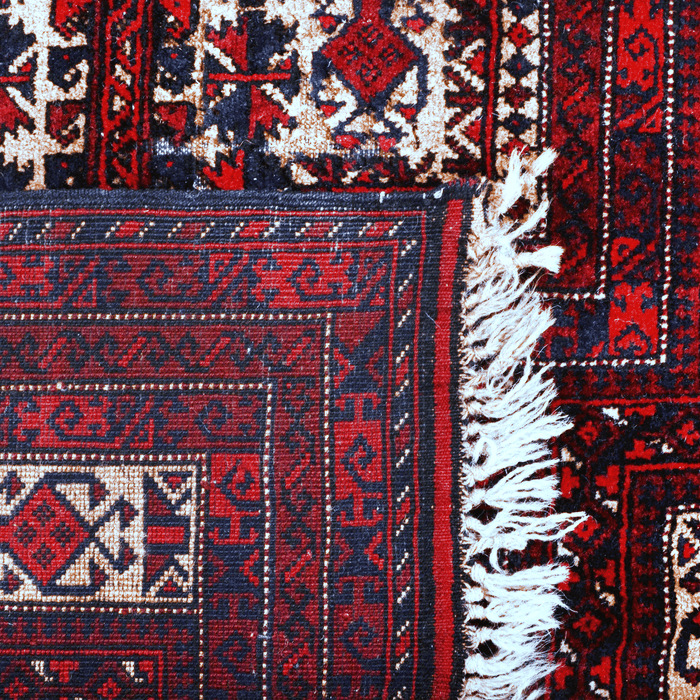 Authentic Baluch 2'9" x 4'8" Hand-Knotted Red Wool Rug