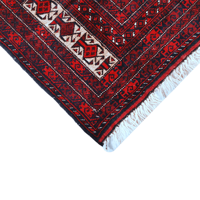 Authentic Baluch 2'9" x 4'8" Hand-Knotted Red Wool Rug