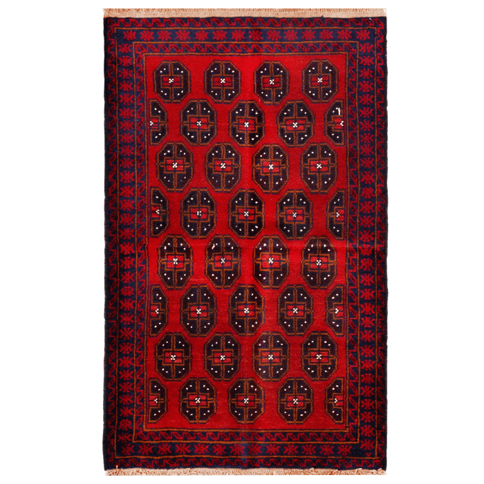 Authentic Baluch 2'9" x 4'5" Hand-Knotted Red Wool Rug