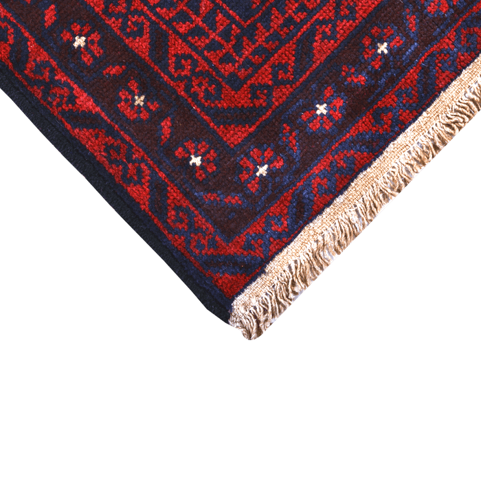 Authentic Baluch 2'8" x 4'6" Hand-Knotted Red Wool Rug