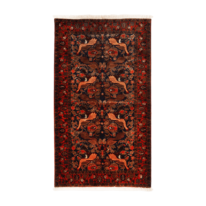 Authentic Persian Tribal Hamadan 3'3" X 6'2" Hand-Knotted Red Wool Rug