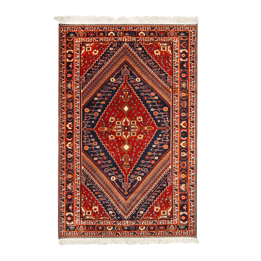Cam Rugs: A red handmade Kashkoli wool area rug, with a traditional geometric motif design. 