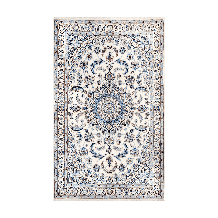Cam Rugs: A cream handmade Nain wool area rug, with a traditional floral motif design. 