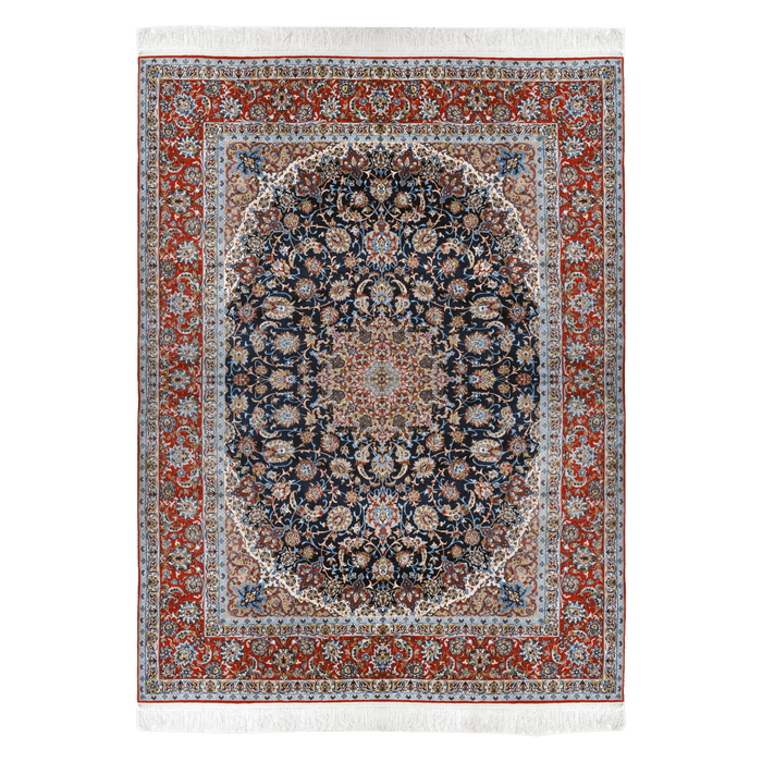 Authentic Palace Persian Isfahan 8'3" x 11'7" Hand-Knotted Red Wool Rug
