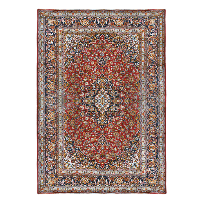 Authentic Persian Kashan 8'3" x 11'9" Hand-Knotted Red Wool Rug