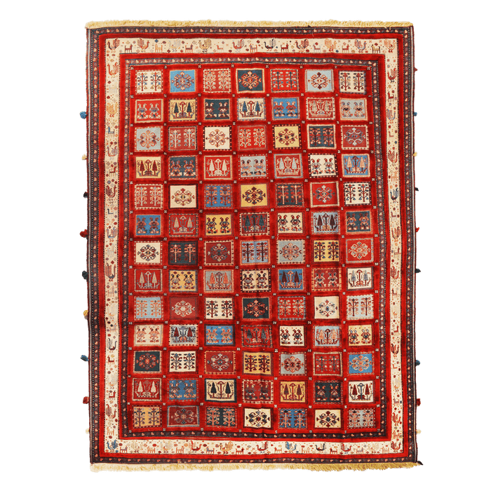 Authentic Tribal Kashkoli 6'5" x 9'3" Hand-Knotted Red Wool Rug