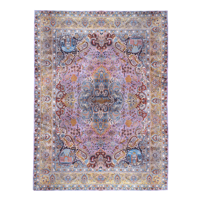 Authentic Palace Persian Tabriz 9'8" x 12'7" Hand-Knotted Purple Wool Rug