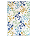 A cream area rug with blue, green, and yellow floral designs.