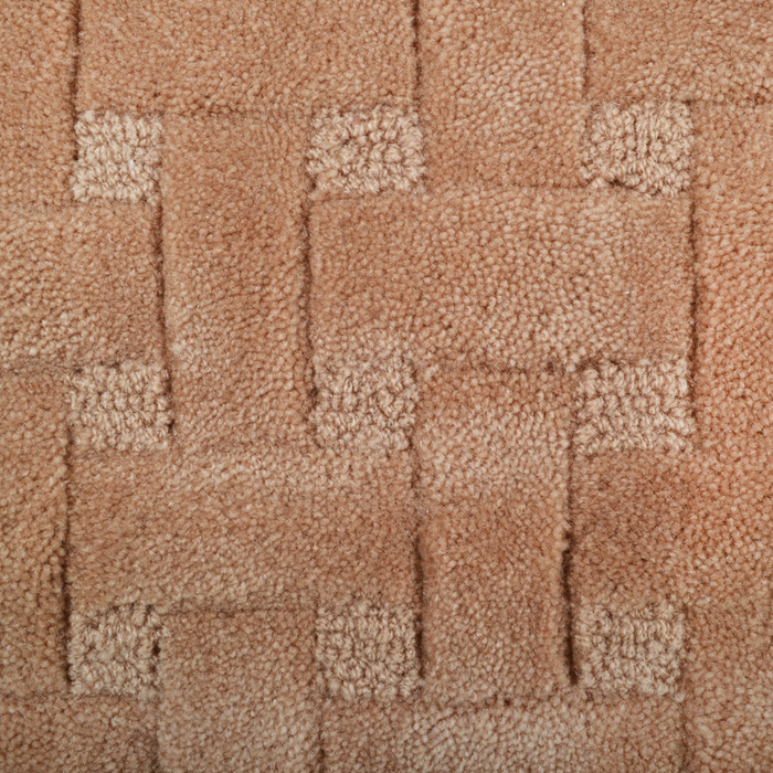 Cam Rugs: A Close-up detail of a beige handmade sample area rug, with a basket weave design.