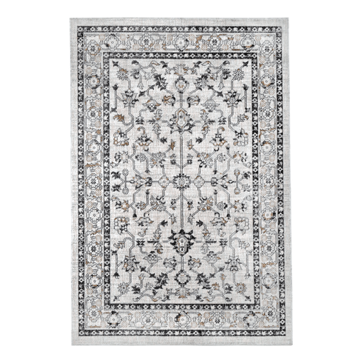 CamRugs.Ca grey traditional area rug, made from recycled materials.