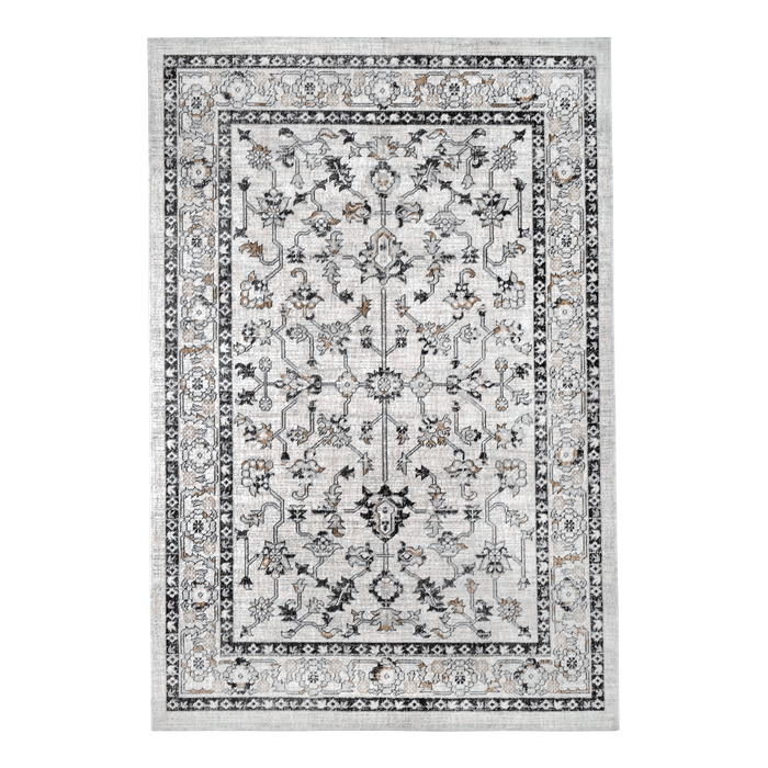 CamRugs.Ca grey traditional area rug, made from recycled materials.
