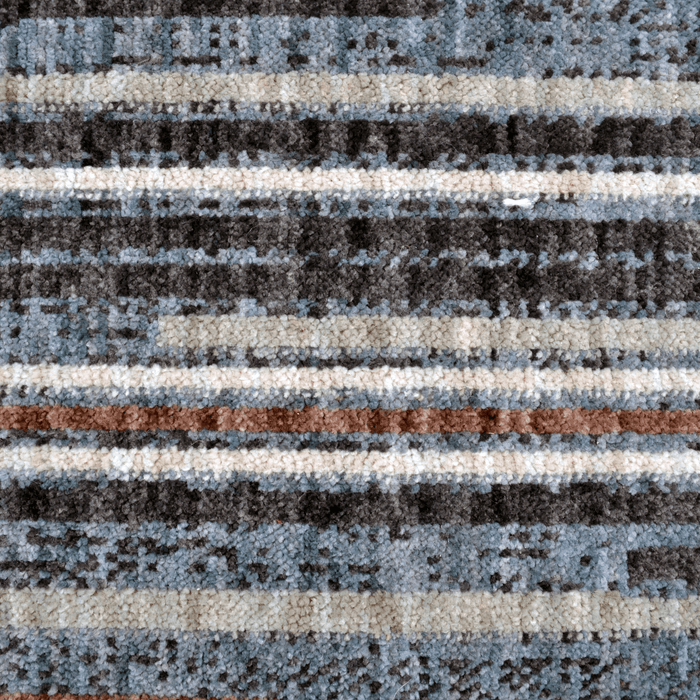 Detail of a CamRugs.Ca blue modern area rug, made from recycled materials.