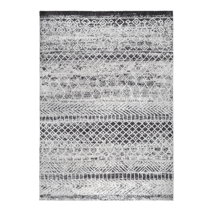 CamRugs.Ca grey geometric area rug, made from recycled materials.