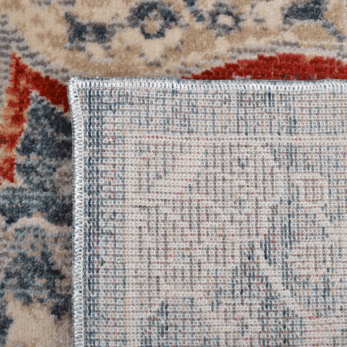 Back of a CamRugs.Ca multi-colour distressed traditional area rug.