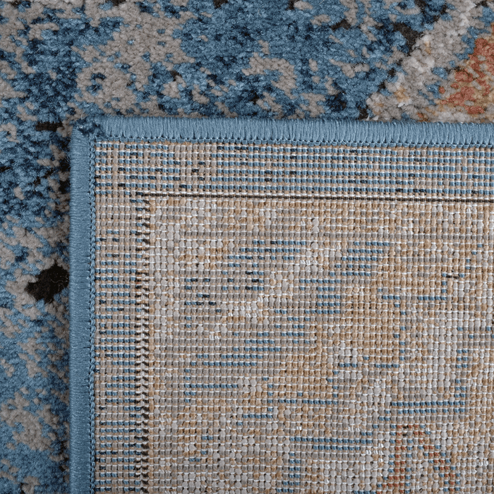 Back of a CamRugs blue distressed traditional area rug.