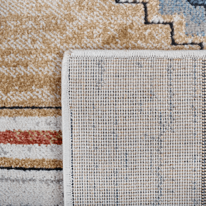 Back of a CamRugs multi-colour geometric area rug.