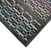 Corner of a CamRugs black and multi-colour geometric area rug.
