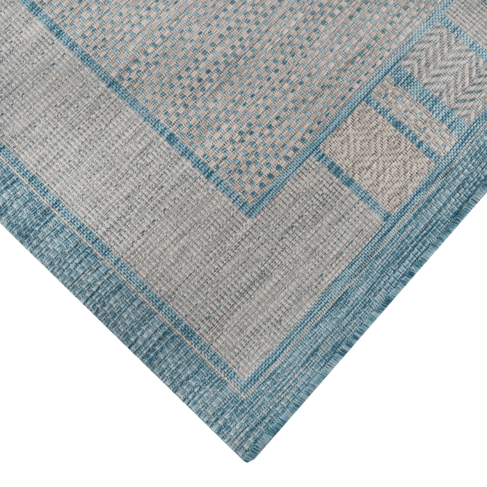 Illusion Bordered Blue Outdoor Rug