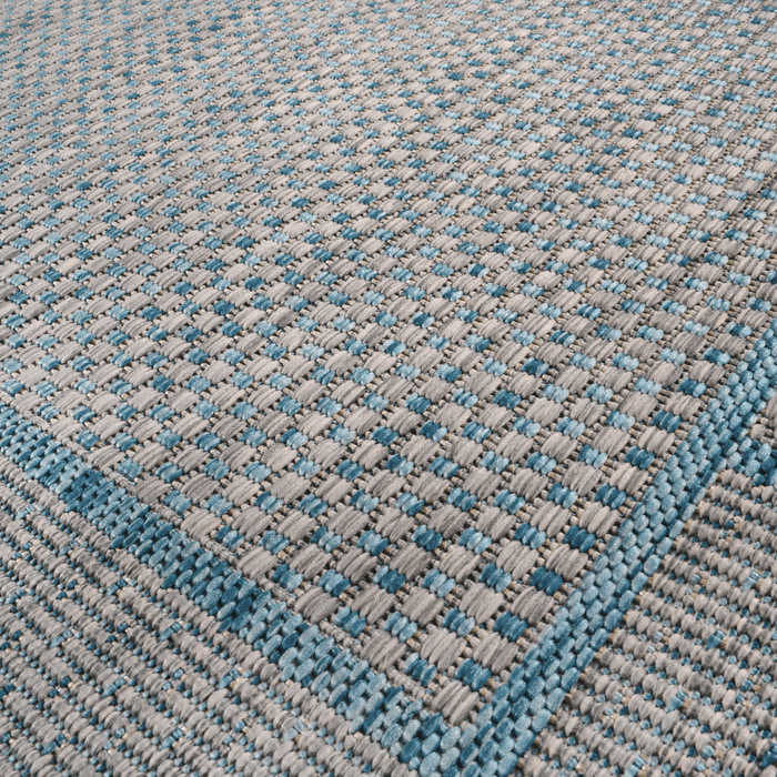 Illusion Bordered Blue Outdoor Rug