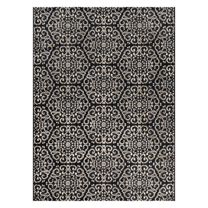 Sunset Grey Floral Geometric Outdoor Rug