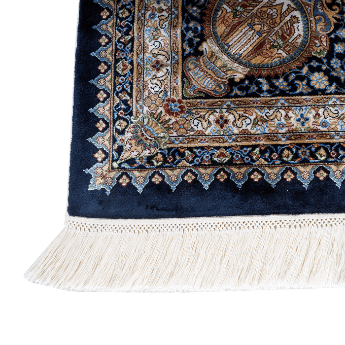 A corner of an Authentic Grey Modal Silk area rug with traditional floral motif designs.
